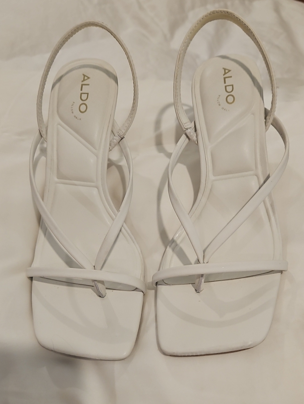 ALDO White Strappy Square-Toe Slingback Sandals, Ivory, Size 7